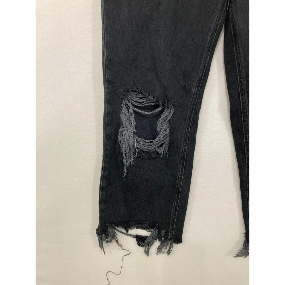We The Free Free People Jeans size 27 Maggie Straight Leg Distressed Black